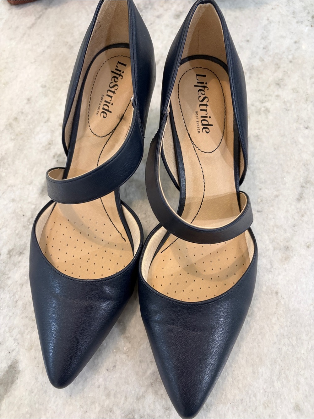 Life Stride Navy Pointed-Toe Strap Heels